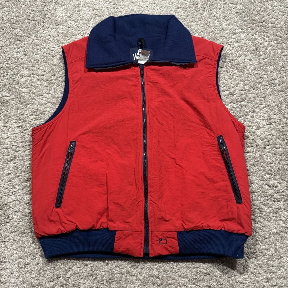 Woolrich Men's Vintage Vest SZ L Red Full Zip Zipper Pockets Made In USA